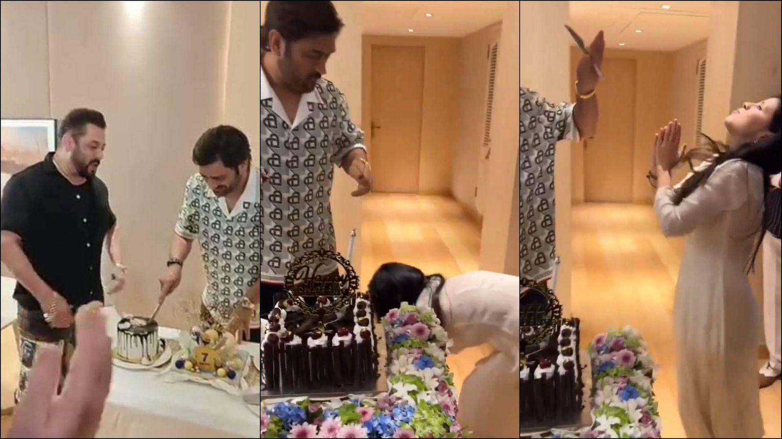 MS Dhoni celebrates his 43rd birthday with Salman Khan, wife Sakshi touches feet after cake-cutting; watch viral video MS Dhoni's birthday celebrations with wife Sakshi and Salman Khan (Screengrab: X)