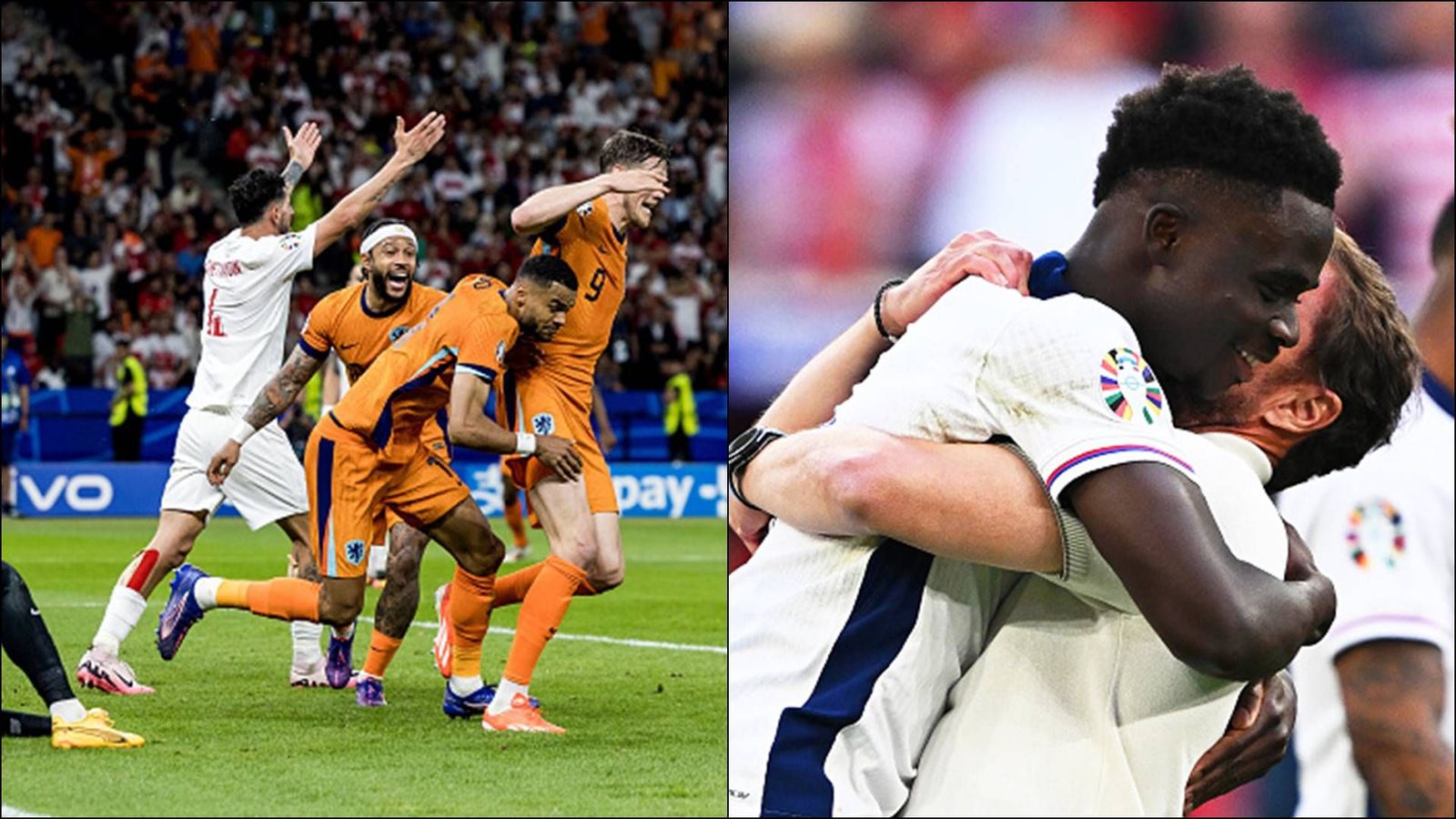 England overcome Switzerland on penalties to reach Euro 2024 semifinals; Gapko's strike keeps Netherlands' hopes of winning title after 36 years alive Gakpo celebrates after a goal; Southgate lifts Saka after England win on penalties (Getty Images)