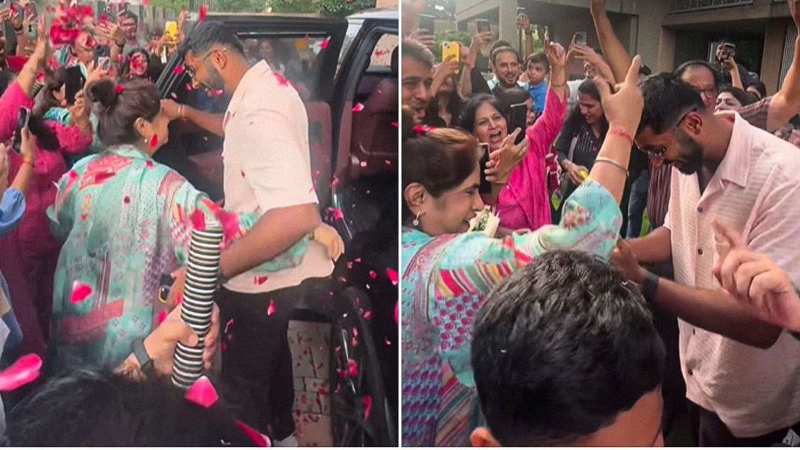 Watch: Jasprit Bumrah gets rousing welcome in Ahmedabad, fans shower with rose petals on T20 World Cup champion Jasprit Bumrah (Credits X)