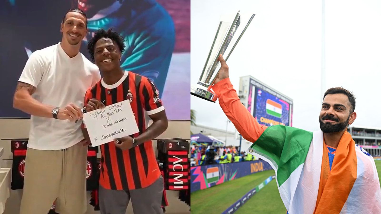 WATCH - Virat Kohli's biggest fan asks Zlatan Ibrahimovic about ex-IND captain, teaches football legend about the cricket 'GOAT' Virat Kohli superfan meets Zlatan Ibrahimovic (Twitter and Getty)