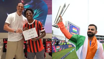 WATCH - Virat Kohli's biggest fan asks Zlatan Ibrahimovic about ex-IND captain, teaches football legend about the cricket 'GOAT' Virat Kohli superfan meets Zlatan Ibrahimovic (Twitter and Getty)