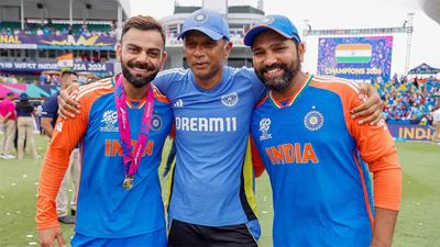 'Way he celebrated..showed how much it meant': VVS Laxman appreciates Virat Kohli, Rohit Sharma for giving Rahul Dravid T20 World Cup trophy Virat Kohli, Rohit Sharma with Rahul Dravid (credits x)
