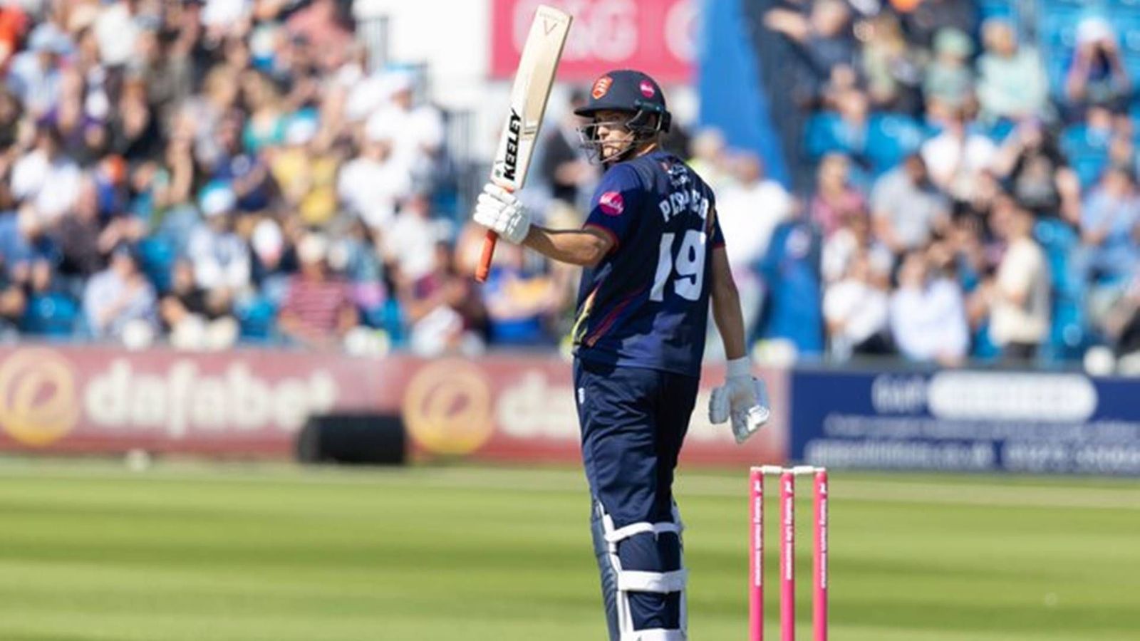 Knight Riders' batter smashes unbeaten 120 in run chase of 208 against former RCB and MI pacer's side Michael Pepper celebrates his fifty in T20 Blast (Photo Courtesy: Essex Cricket, X)