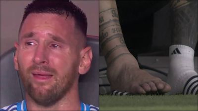 Watch: Lionel Messi breaks down after getting injured like Ronaldo in Euro 2016 final, cries inconsolably in dugout during Copa America final Lionel Messi cries after an ankle injury (Screengrab: X)