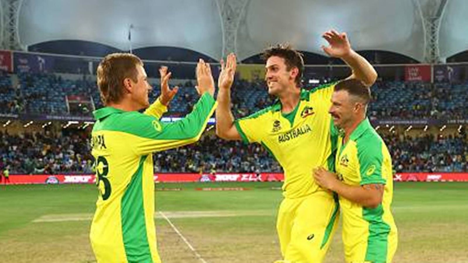Marsh made captain in ODIs too in absence of Cummins for Scotland and England tour; Wade replaced by 20-year-old batter Mitchell Marsh, Matthew Wade and Adam Zampa celebrate Australia's win in T20 World Cup 2021 final (File Photo: Getty Images)