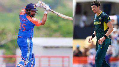 WATCH: Rohit Sharma bombarded with 'Mitchell Starc' chants during event in USA, this is what India captain did next India skipper Rohit Sharma (left) and Australia's star pacer Mitchell Starc in this frame. (X)