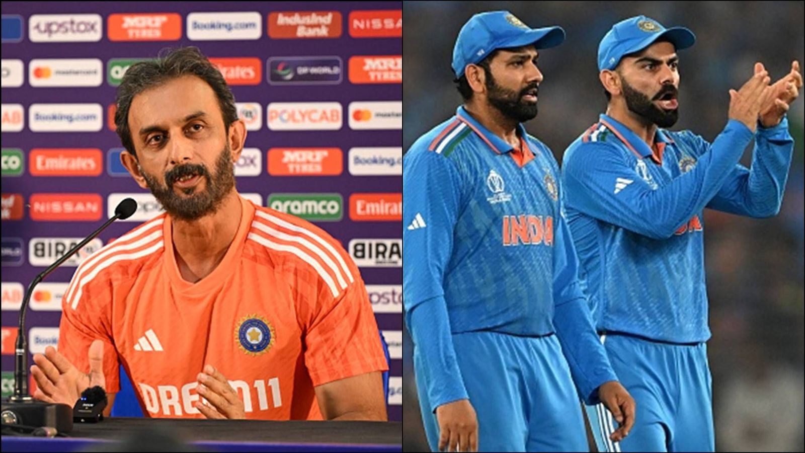 India's outgoing batting coach Vikram Rathour names two players who can replace Virat Kohli and Rohit Sharma and become team's 'backbone' India's outgoing batting coach Vikram Rathour; Rohit Sharma and Virat Kohli during ODI World Cup 2023 (File Photo: Getty Images)