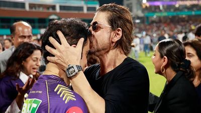 'The script not with purple ink but in that blue...': Gautam Gambhir shows rare emotion in his message for KKR fans KKR team co-owner Shah Rukh Khan kisses Gautam Gambhir on forehead after IPL 2024 final win (File Photo)