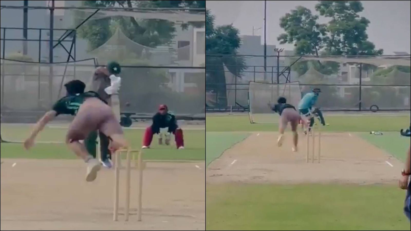 Naseem Shah's 18-year-old brother troubles Babar Azam, Fakhar Zaman in nets with raw pace, video goes viral Ubaid Shah bowling to Fakhar Zaman and Babar Azam (Screengrab: X)