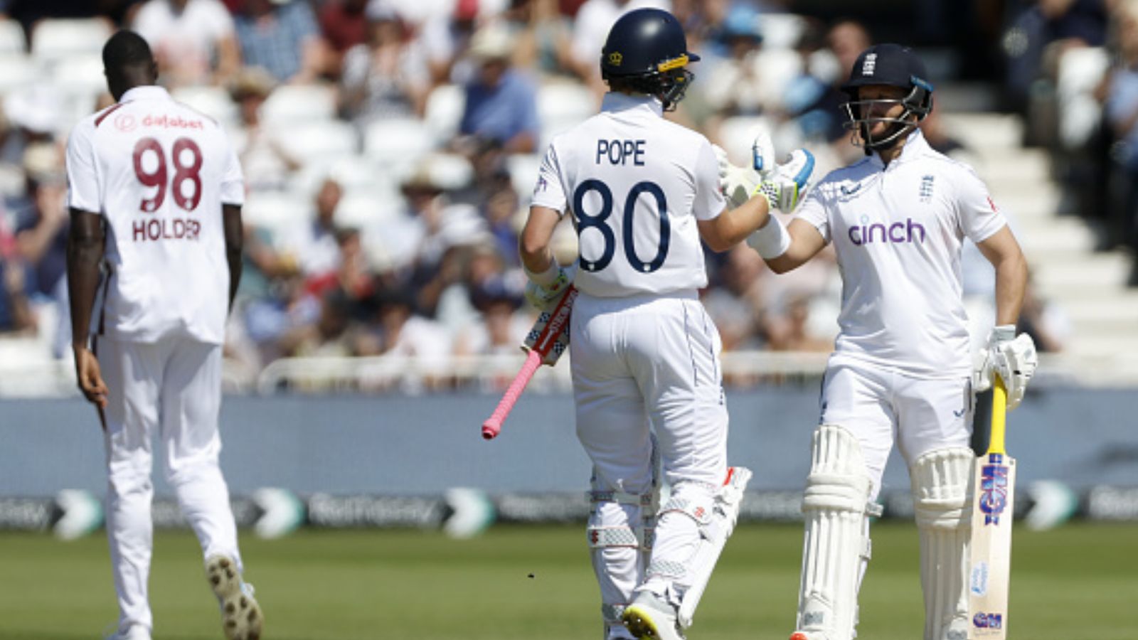 Ben Stokes' England's explosive hitting sets fastest World Record in 147 years in second Test vs West Indies England's Ben Duckett (right) celebrates 50 runs with batting partner Ollie Pope during day one of the 2nd Test against West Indies at Trent Bridge on July 18. (Getty)