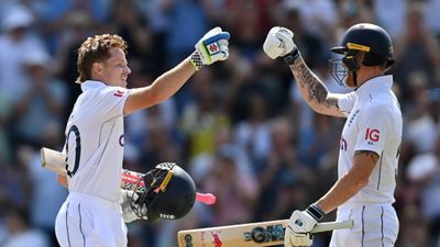 ENG vs WI, 2nd Test: Ton-up Ollie Pope displays perfect Bazball show on Day 1 as England pile 416 to put West Indies under the pump England's Ollie Pope celebrates reaching his century with captain Ben Stokes during Day 1 of the 2nd Test against West Indies at Trent Bridge on July 18. (Getty)
