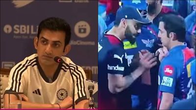 'Very good for the TRPs but my relationship with him is not public': Gautam Gambhir's no-nonsense answer on his on-field spats with Virat Kohli Gautam Gambhir during the press conference; Gambhir and Virat Kohli in heated conversation (Screengrab: X)