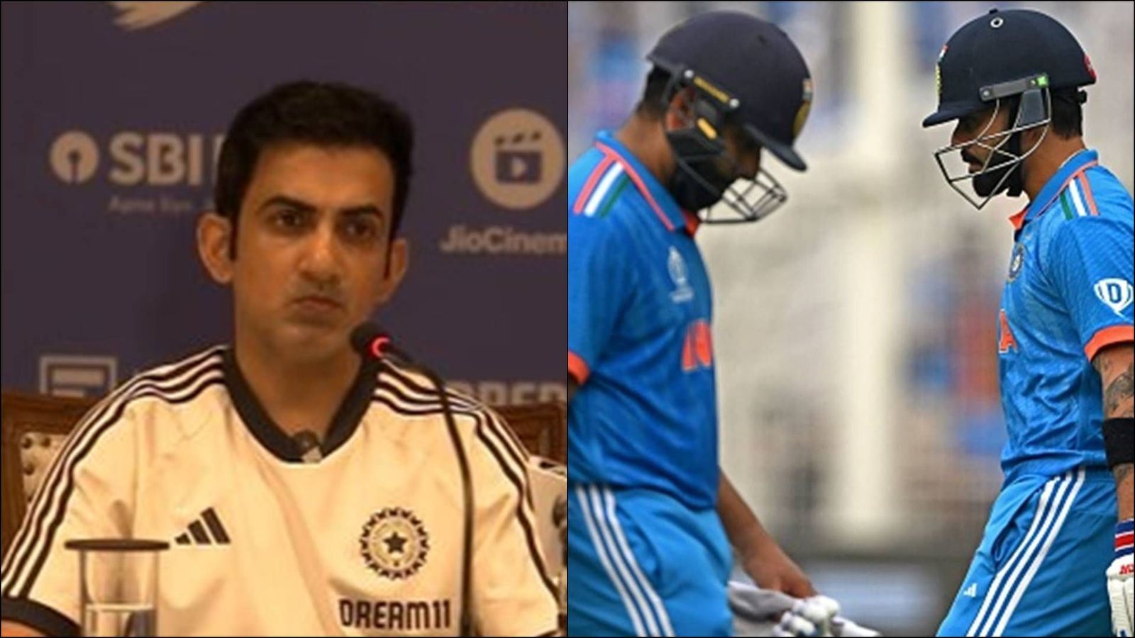 Gautam Gambhir makes big statement on Rohit Sharma and Virat Kohli's retirement, says the duo can play till this tournament if they are fit Gautam Gambhir in the press conference; Rohit Sharma and Virat Kohli during press conference (Screengrab: X, Getty Images)
