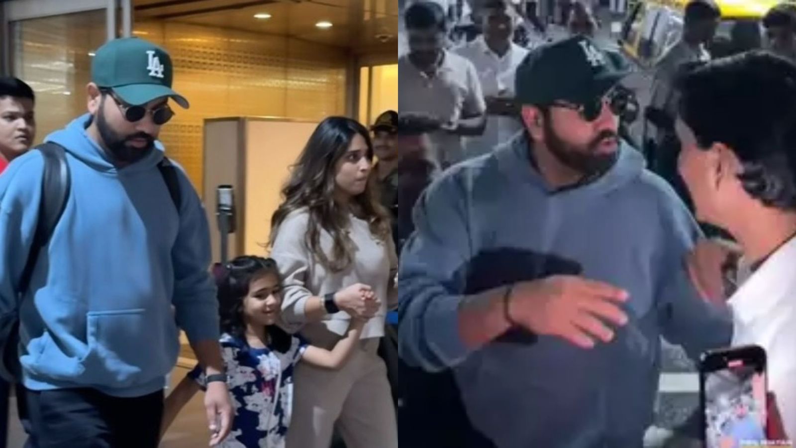 WATCH - Rohit Sharma's fan gets pushed aside as he tries to take selfie with Indian captain at Mumbai airport Rohit Sharma arrives in Mumbai (Twitter)