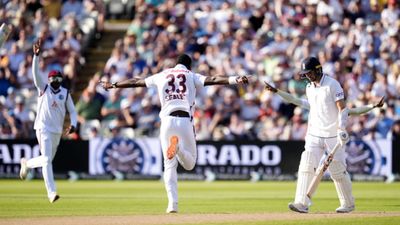 ENG vs WI, 3rd Test: West Indies leave England reeling at 38/3 after Atkinson, Woakes' combined 7-fer limits visitors to 282 on Day 1 England's Mark Wood walks after being caught out by West Indies' Jason Holder (not pictured) during Day 1 of the 3rd Test at Edgbaston. (Getty)