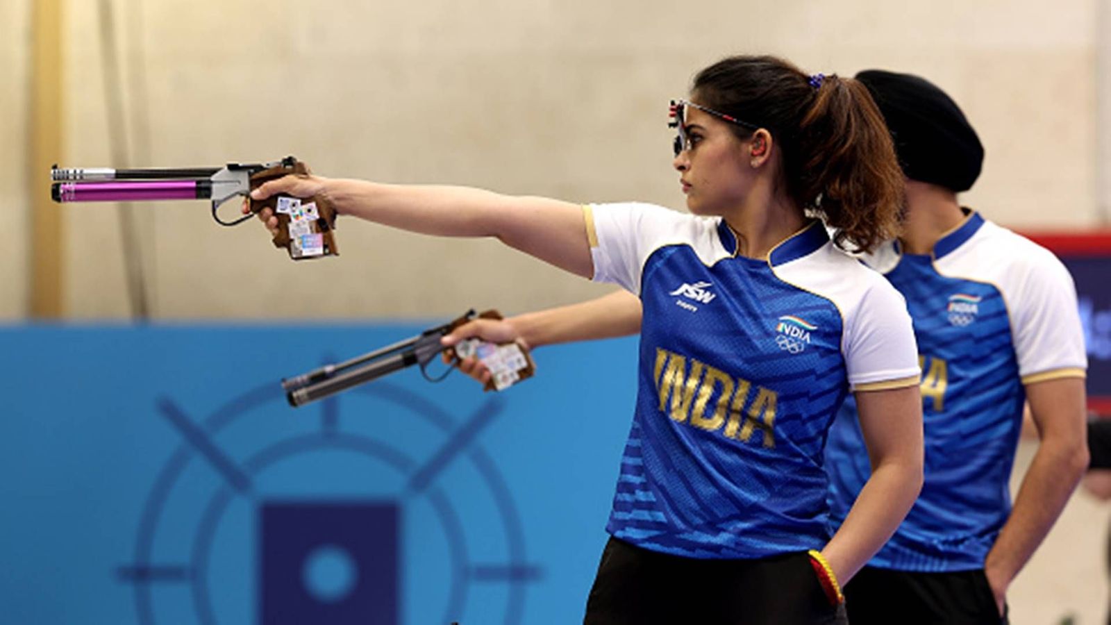 Manu Bhaker, Sarabjot Singh create history, win India’s first ever Olympic medal in 10m Air Pistol mixed team event Manu Bhaker and Sarabjot during mixed team 10M Air Pistol final event at Paris Olympics 2024 (Getty Images)