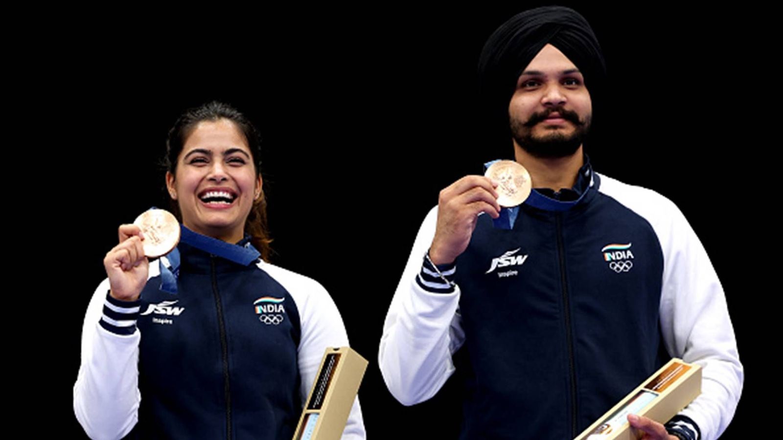 Paris Olympics 2024 Medal Tally: Where does Team India stand after two bronze medals? Check top 10 here Bronze medalists Manu Bhaker and Sarabjot Singh of Team India pose on the podium during the Shooting 10m Air Pistol Mixed Team medal ceremony (Getty Images)