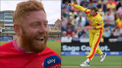 'He started bowling lower than Malinga': Jonny Bairstow trolls Joe Root, tells him 'it's either you or me' in The Hundred clash Jonny Bairstow during innings break interview; Joe Root bowling in the Hundred (Screengrab: X, Getty Images)