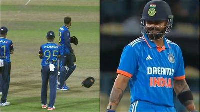 Virat Kohli smiles as Kusal Mendis throws his helmet in frustration after DRS goes India's way in 2nd ODI; watch viral video Virat Kohli reacts as Kusal Mendis throws his helmet on the ground (Screengrab: X)
