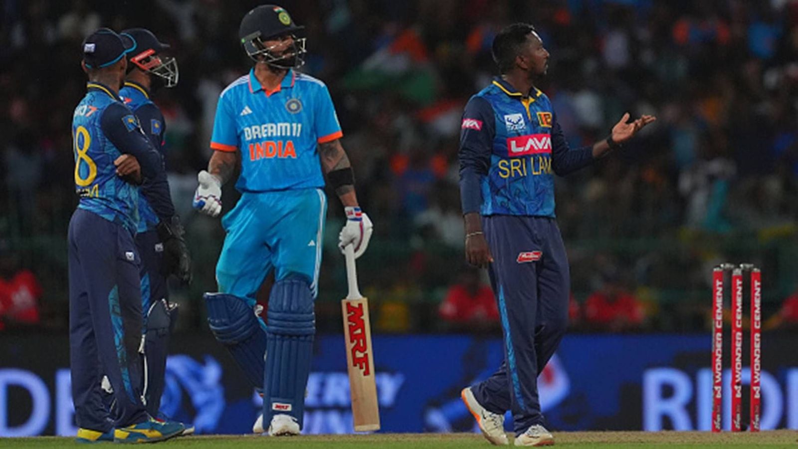 Ex-Pakistan cricketer shocked to see 'not in practice' Virat Kohli get out lbw twice in Sri Lanka, slams Shreyas Iyer and KL Rahul for soft dismissals Virat Kohli reacts to DRS going his way in the second ODI against Sri Lanka (Getty Images)