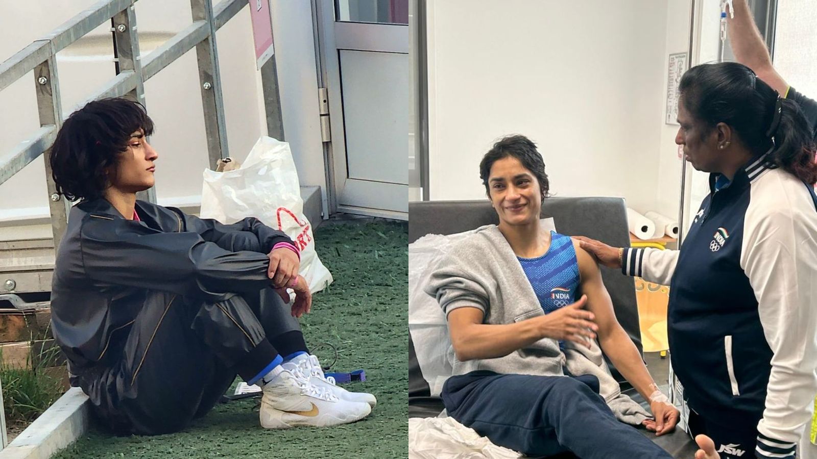 IOA Chief PT Usha meets teary-eyed Vinesh Phogat at hospital after Indian wrestler's shocking disqualification from Paris Olympics 2024: Exclusive PHOTO Vinesh Phogat with PT Usha (exclusive image)