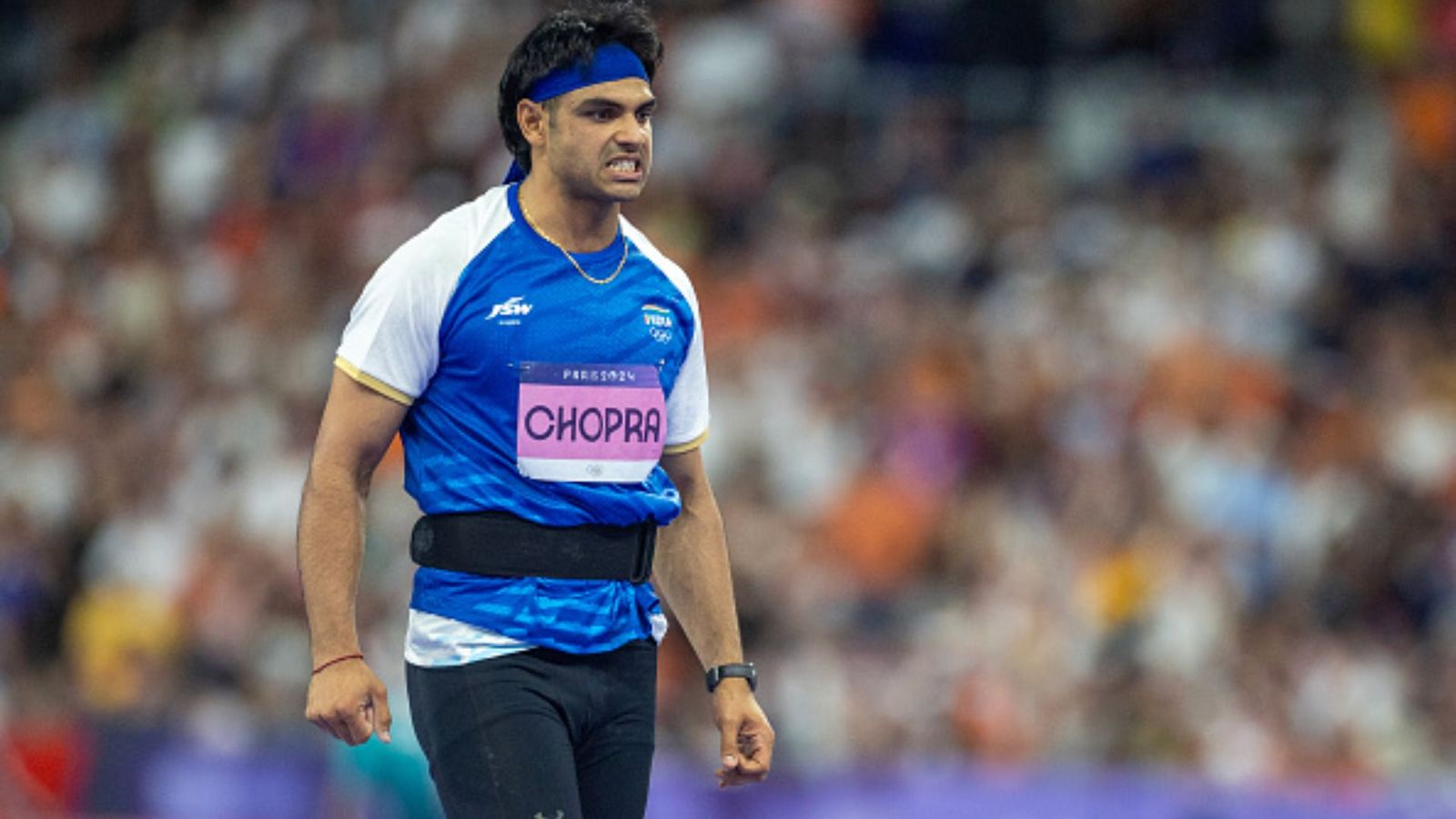 Neeraj Chopra expresses disappointment with silver medal winning performance in Paris Olympics 2024, says 'not that happy with my performance..' Neeraj Chopra in frame (Getty)