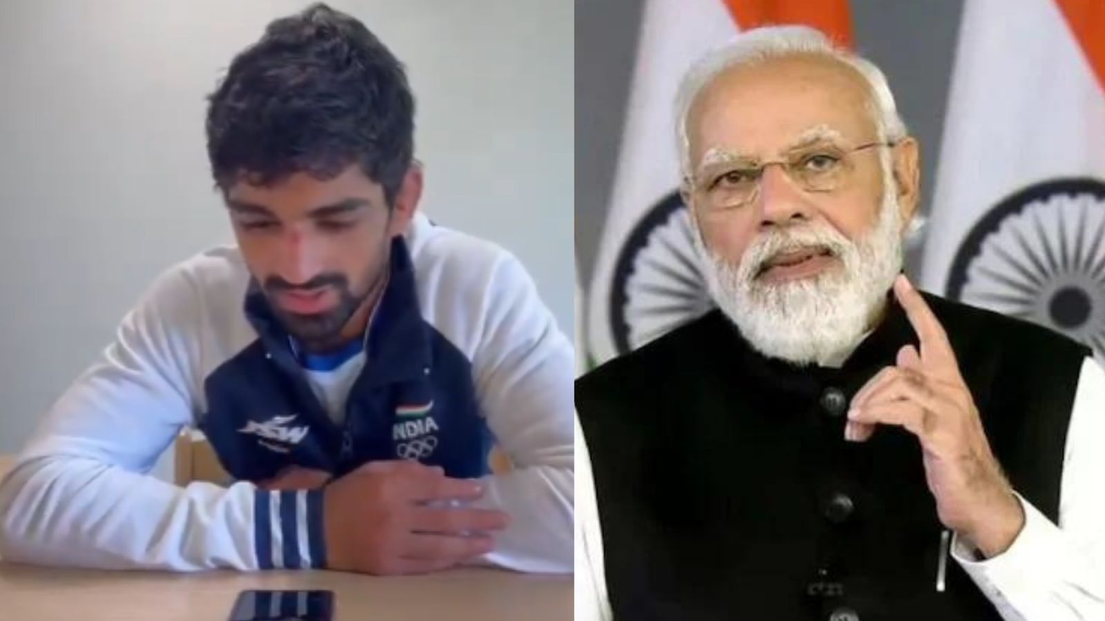 WATCH: 'Olympics 2028 me gold le aaunga' — Aman Sehrawat makes bold promise to PM Narendra Modi during telephonic conversation Indian wrester Aman Sehrawat (left) and India's Prime Minister Narendra Modi in this frame. (Screengrab-X)
