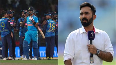 'I'm not going to defend Virat Kohli here, but....': Dinesh Karthik's blunt remark on RCB teammate's struggle vs Sri Lankan spinners Virat Kohli walking back to the dressing room after losing his wicket; Dinesh Karthik as broadcaster (Getty Images)