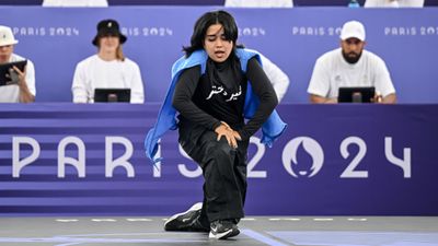 Paris Olympics: What did this 21-yr-old Afghan break-girl wear to face disqualification from the Games? Know here Talash during the B-Girls Pre-Qualifier battle between India vs Talash on Day 14 of the Olympic Games Paris 2024 at La Concorde on August 9, 2024 in Paris, France. (Getty)