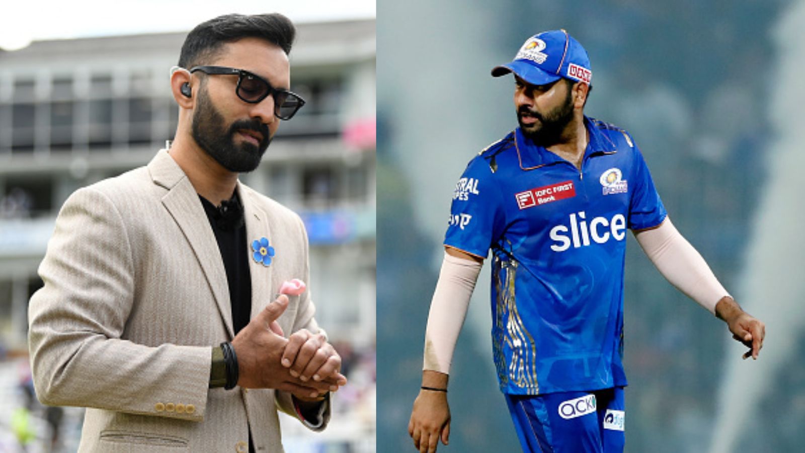 WATCH: Dinesh Karthik's reaction on being asked about possibility of Rohit Sharma captaining RCB in IPL 2025 creates buzz amongst fans India captain Rohit Sharma (right) and former wicketkeeper-batter Dinesh Karthik in this frame. (Getty)