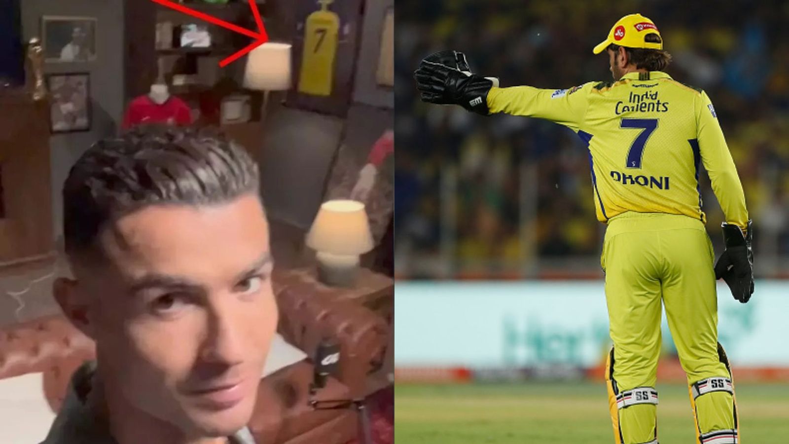 Fact Check: MS Dhoni's Number 7 jersey is framed on Football legend Cristiano Ronaldo's wall Cristiano Ronaldo and MS Dhoni in frame (Twitter screen grab and Getty)
