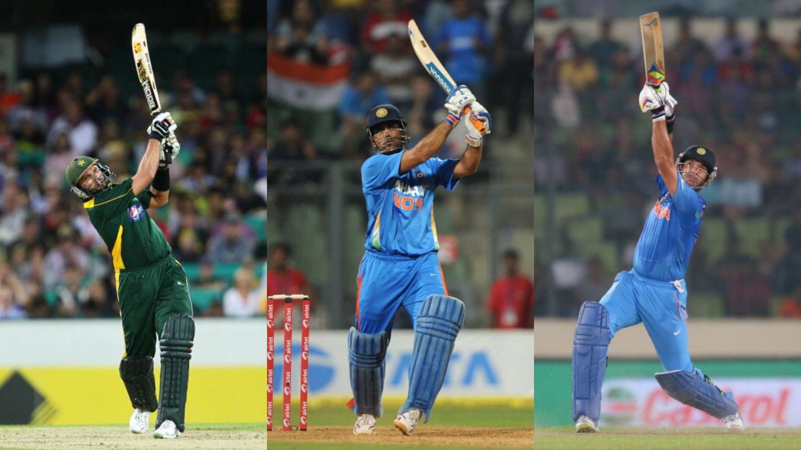From Brett Lee to MS Dhoni; Here are 10 cricketers with longest six in cricket history Shahid Afridi, MS Dhoni and Yuvraj Singh (getty)