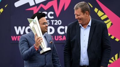 Will Jay Shah take over as ICC Chairman? Current head drops out of race: Here's all you need to know BCCI Secretary Jay Shah holds the trophy alongside Chairman of the International Cricket Council Greg Barclay (Getty Images)