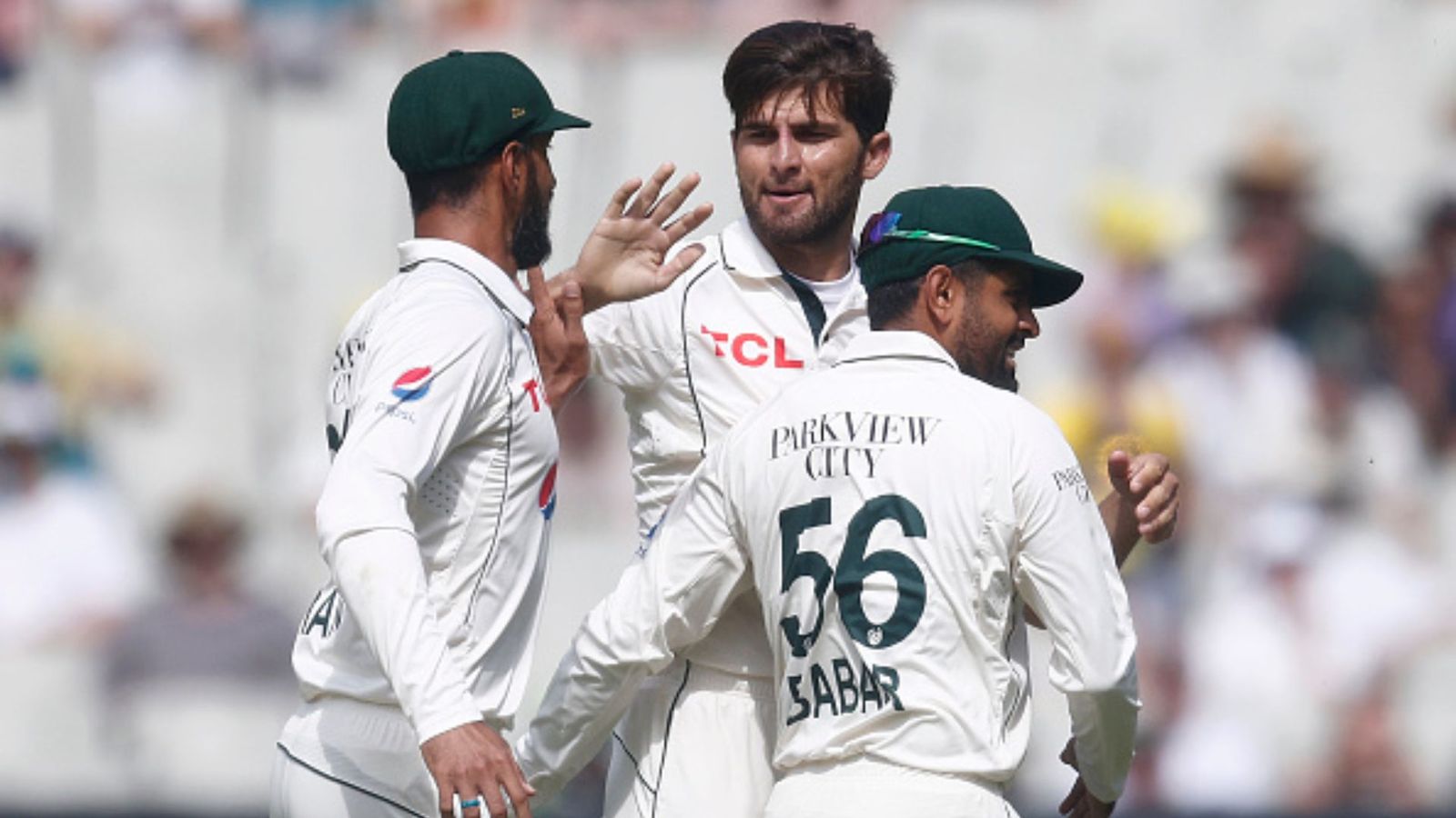 After no broadcasters in India, Pakistan are at risk of another TV blackout in Test series against England Shan Masood with Shaheen Shah Afridi and Babar Azam (getty)