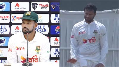 'He pushes everything in his personal life to one side...': Najmul Hossain Shanto lauds Shakib Al Hasan's performance amidst murder accusations back home Najmul Hossain Shanto in the post-match press confernce, Shakib Al Hasan during Rawalpindi Test (Screengrab: X)