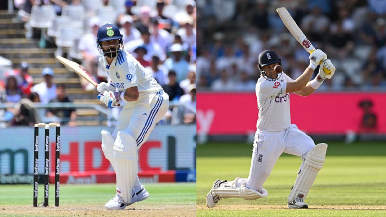 Michael Vaughan teases Virat Kohli's fans after boasting Joe Root's Test stats against India's batting maestro India's Virat Kohli (left) and England's Joe Root in this frame. (Getty)