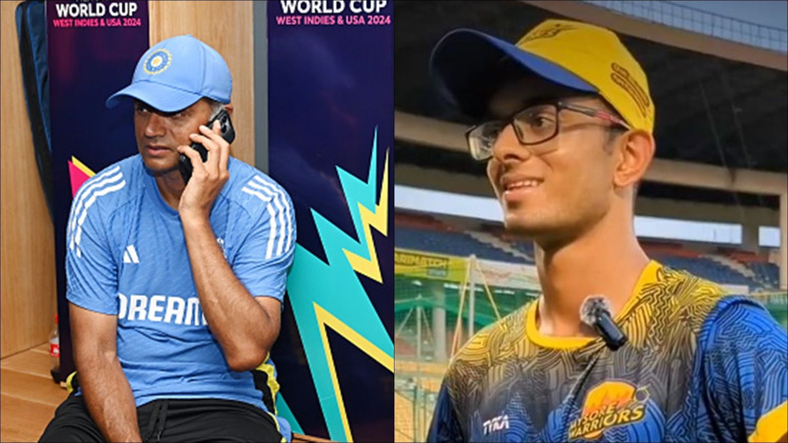 Rahul Dravid's son Samit named in India Under-19 squads, to play against Australia next month: Check schedule and timings here Rahul Dravid in Team India's dressing room; Samit in post-match interaction (Getty Images, Screengrab: X)
