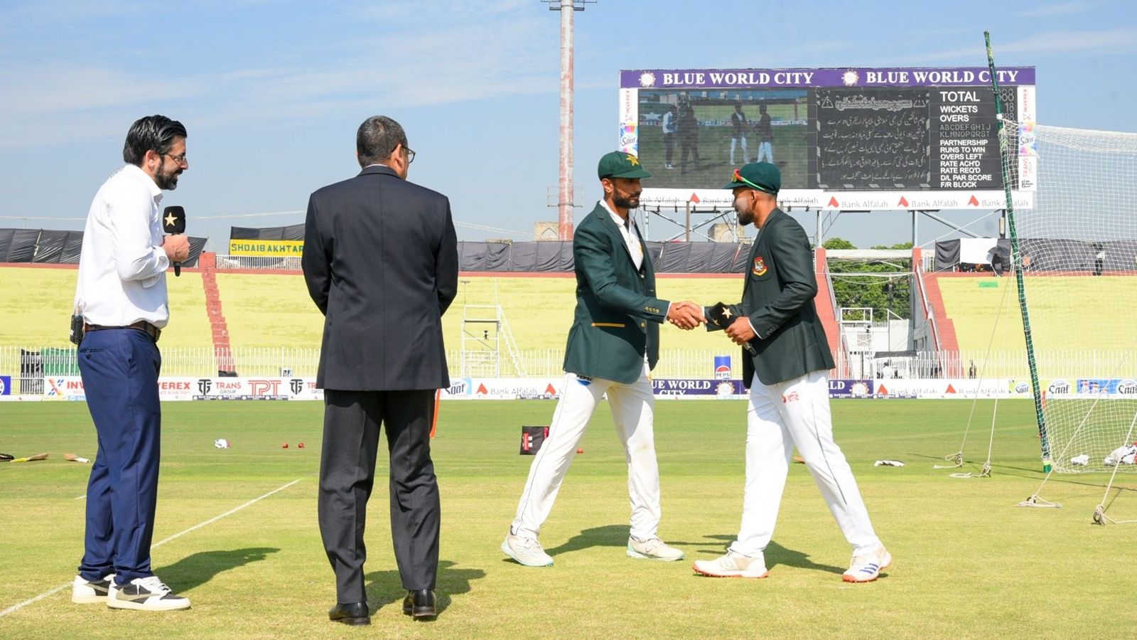 PAK vs BAN: After dropping Shaheen Afridi, Shan Masood drops Naseem Shah from 2nd Test to include spinner who does well on green tracks Shan Masood and Najmul Hossain Shanto at the coin toss (Photo Courtesy: PCB, X)