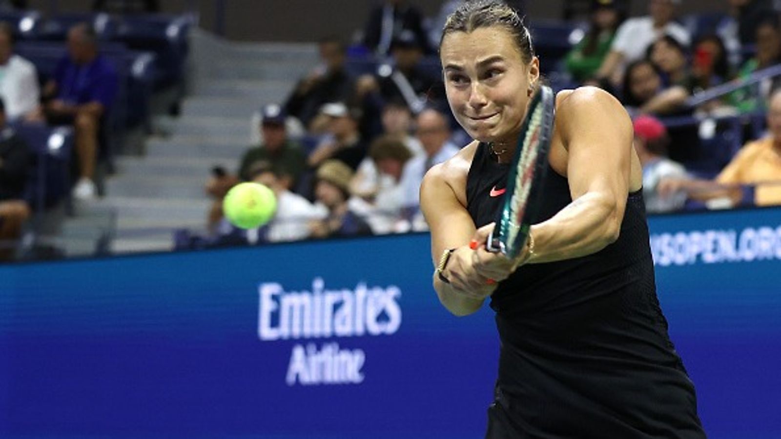 Aryna Sabalenka wins latest-starting match in US Open history that began after midnight Aryna Sabalenka of Belarus returns a shot against Ekaterina Alexandrova of Russia in US Open 2024. (Photo by Mike Stobe/Getty Images)
