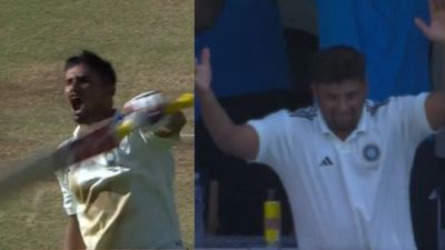 WATCH: Musheer Khan's roaring century in Duleep Trophy ignites emotional celebration from brother Sarfaraz Khan in stands, video goes viral Musheer Khan' roaring century in Duleep Trophy ignites emotional celebration from brother Sarfaraz Khan in stands. (Screengrab-X)