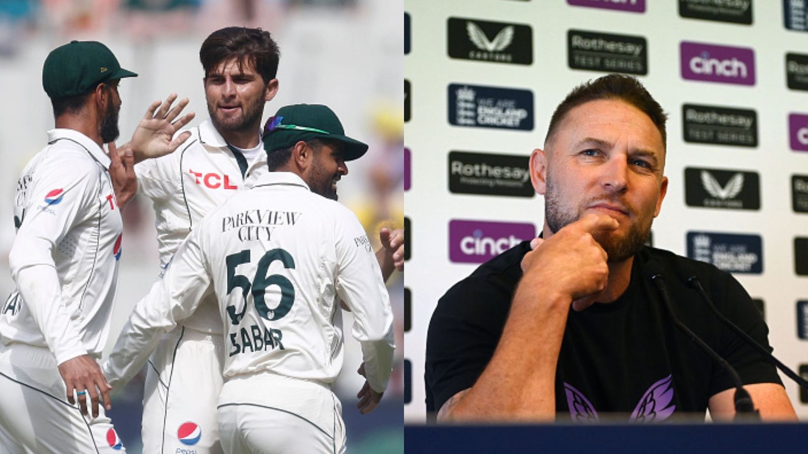 'We can’t select a team until...': England coach Brendon McCullum demand clarity on Pakistan Test series amid venue relocation reports Babar, Shaheen, Masood with Brendon McCullum (getty)