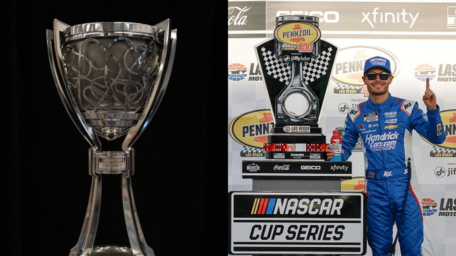 Your Guide to the NASCAR Playoffs: How the System Works, Format, Schedule and more NASCAR CUP Trophy along Kyle Larson in the frame
