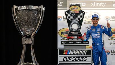 Your Guide to the NASCAR Playoffs: How the System Works, Format, Schedule and more NASCAR CUP Trophy along Kyle Larson in the frame