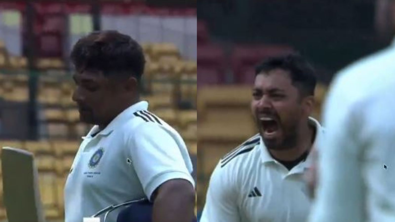 Watch: Avesh Khan creates buzz with aggressive send-off to Sarfaraz Khan after dismissing him for 46 during Duleep Trophy match Avesh Khan creates buzz with aggressive send-off to Sarfaraz Khan after dismissing him for 46 during Duleep Trophy match. (Screengrab-X)