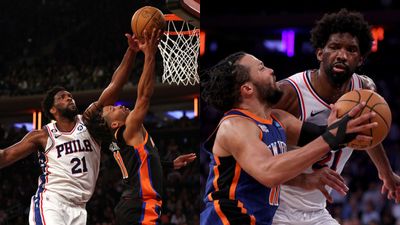 NBA 2024: Central Park echoes with 'F**k Embiid' chants during Jalen Brunson and Josh Hart's podcast recording Jalen Brunson and Joel Embiid in frame (Getty)