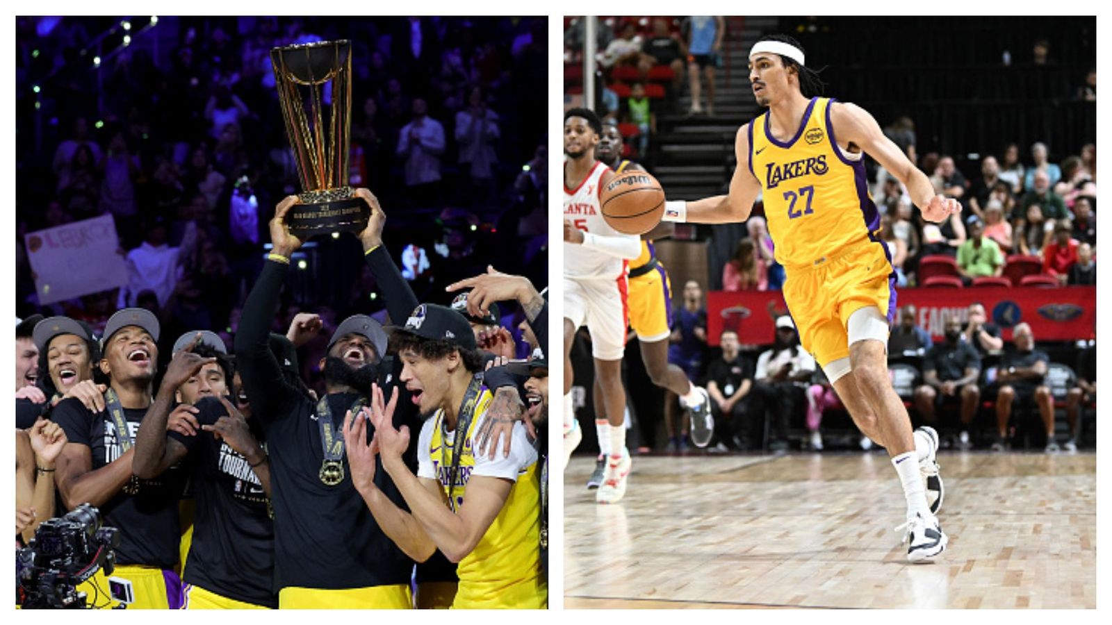Who is Vincent Valerio-Bodon? LA Lakers add guard-forward to Exhibit-10 deal before next NBA season. LA Lakers and Vincent Valerio Bodon in the frame (getty)