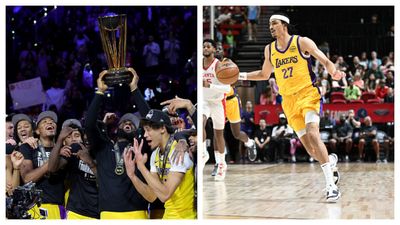 Who is Vincent Valerio-Bodon? LA Lakers add guard-forward to Exhibit-10 deal before next NBA season. LA Lakers and Vincent Valerio Bodon in the frame (getty)