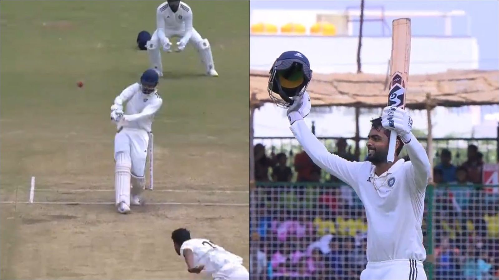 Former KKR batter smashes Punjab Kings pacer for 14 runs in an over to reach maiden Duleep Trophy century; watch video Pratham Singh celebrates his century in Duleep Trophy 2024 second round match (Screengrab: X)
