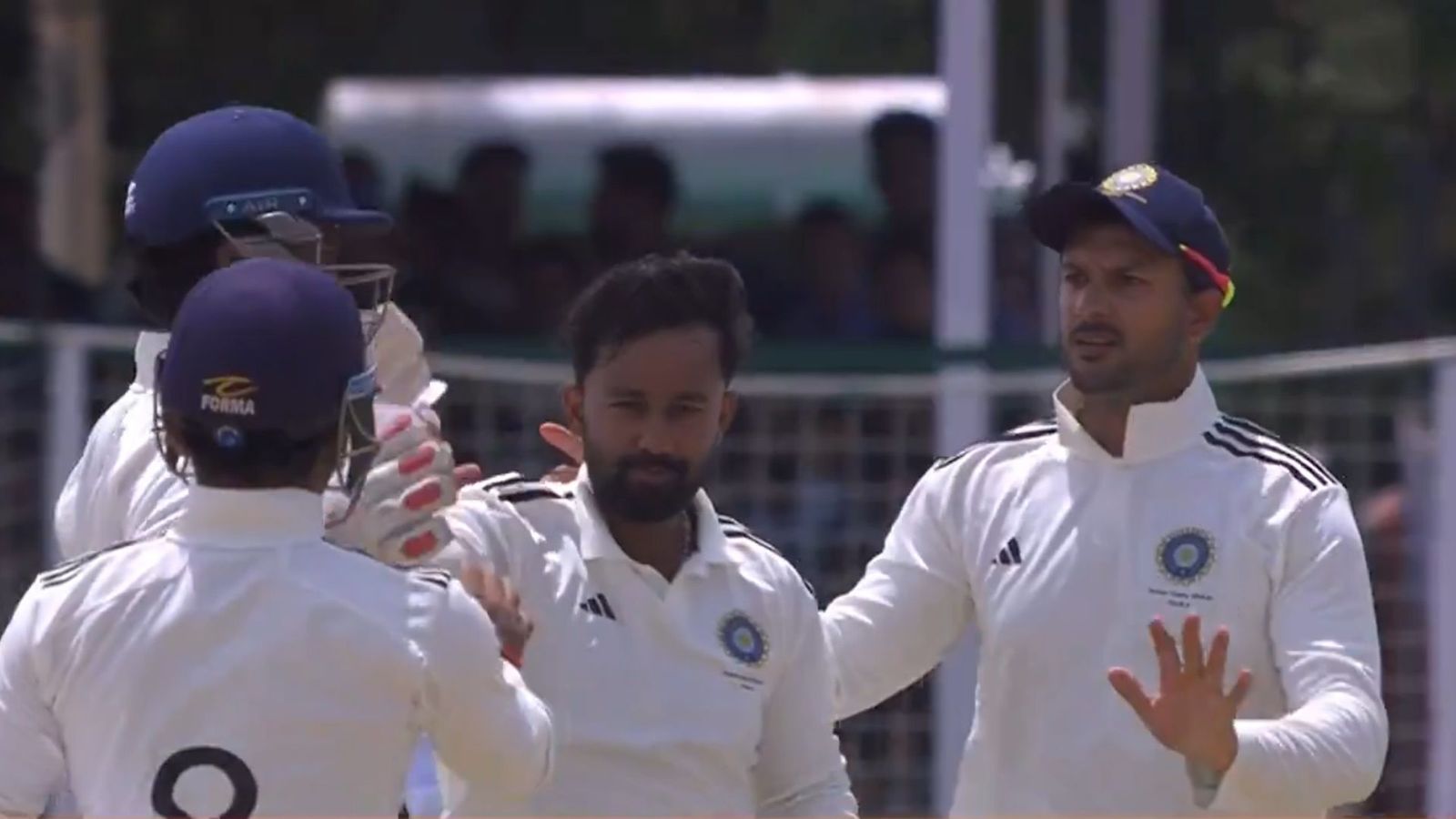 Duleep Trophy 2024: Delhi Capitals batter's century in run chase goes in vain as Shreyas Iyer's India D lose to Mayank Agarwal's India A by 186 runs Shams Mulani celebrates Shreyas Iyer's wicket (Screengrab: X)