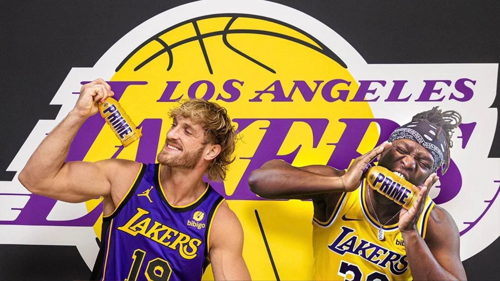 NBA 2024: Los Angeles Lakers unveil first look at $3.2 billion prime sports drink in collaboration with Logan Paul - See Pics Logan Paul and KSI in the frame (Getty)